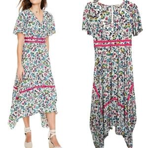 Boden Multicolor Floral Midi Dress with Pink Highlights